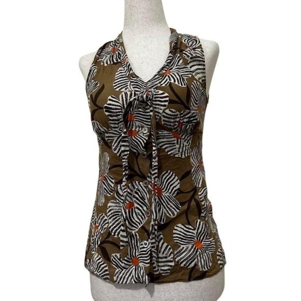Moschino‎ Cheap and Chic Brown Floral Tie Neck Halter Top Button Front 4